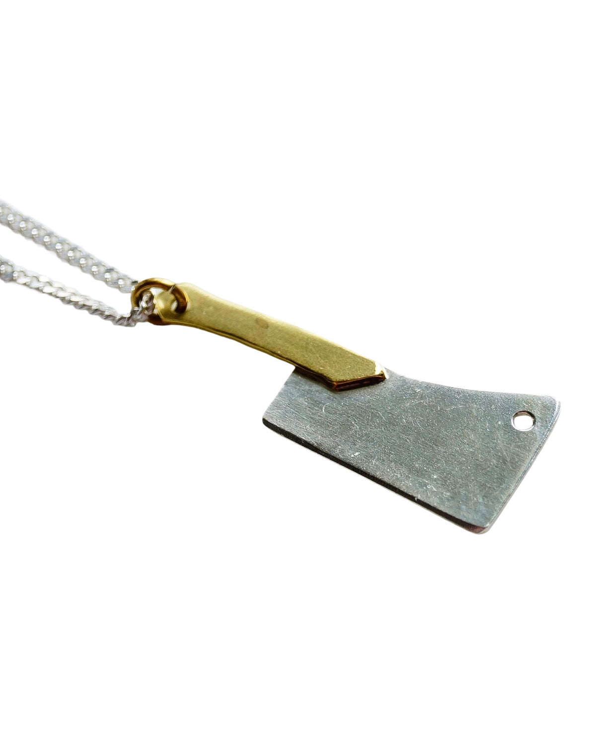 Miniature butcher knife pendant on a sterling silver curb chain