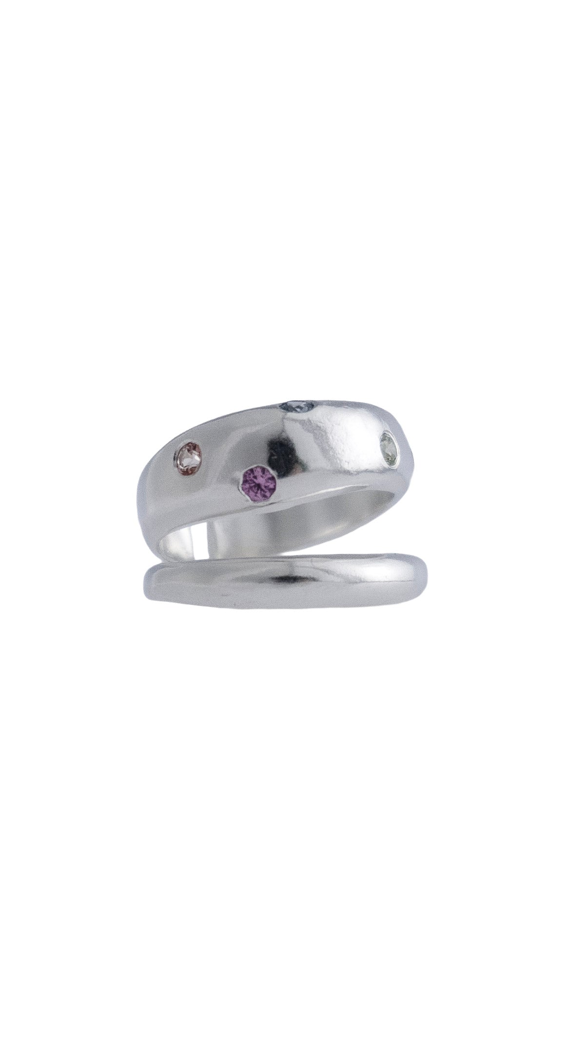 Double Bubble sterling silver ring with pastel cubic zirconia