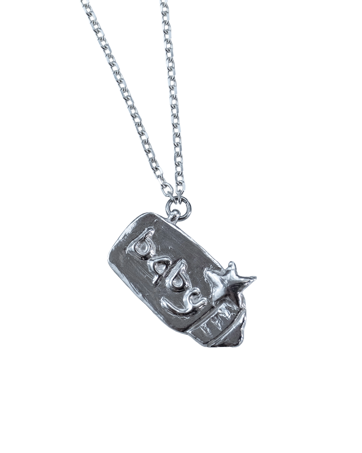 Big Baby sterling silver bottle pendant necklace shown from two angles