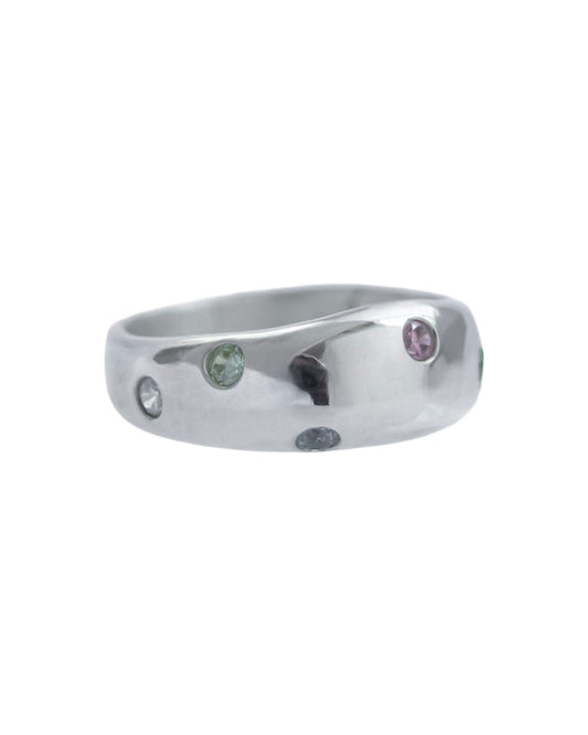 Bubble Ring in sterling silver with pastel cubic zirconia