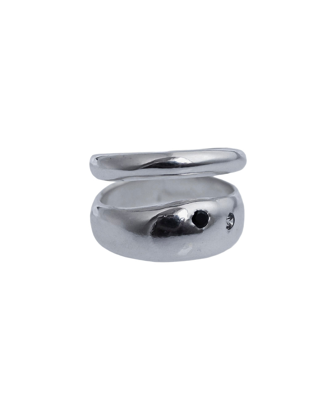 Double Ace sterling silver ring with black spinel and clear cubic zirconia