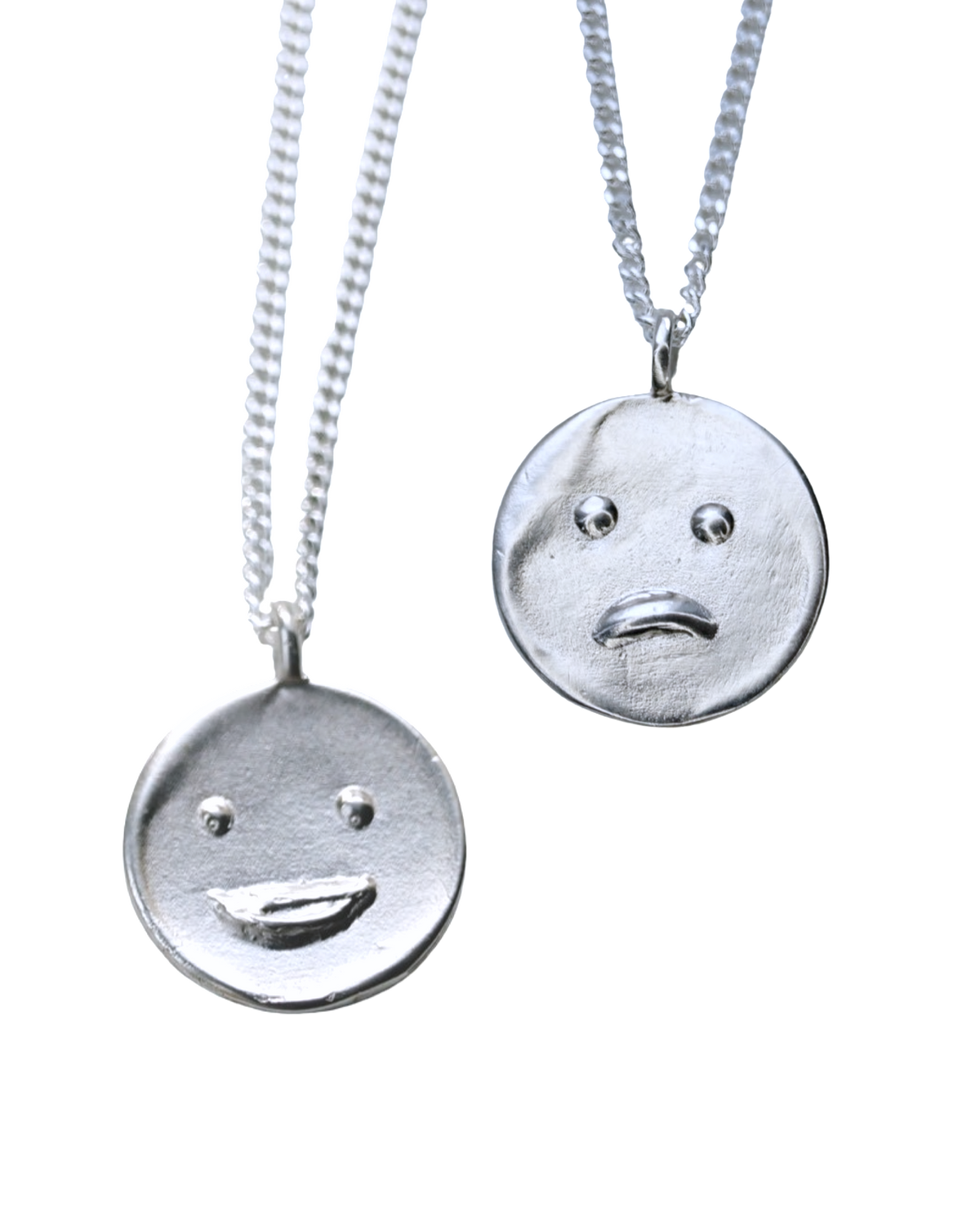 Moody double-sided sterling silver smiley and frowny face necklace