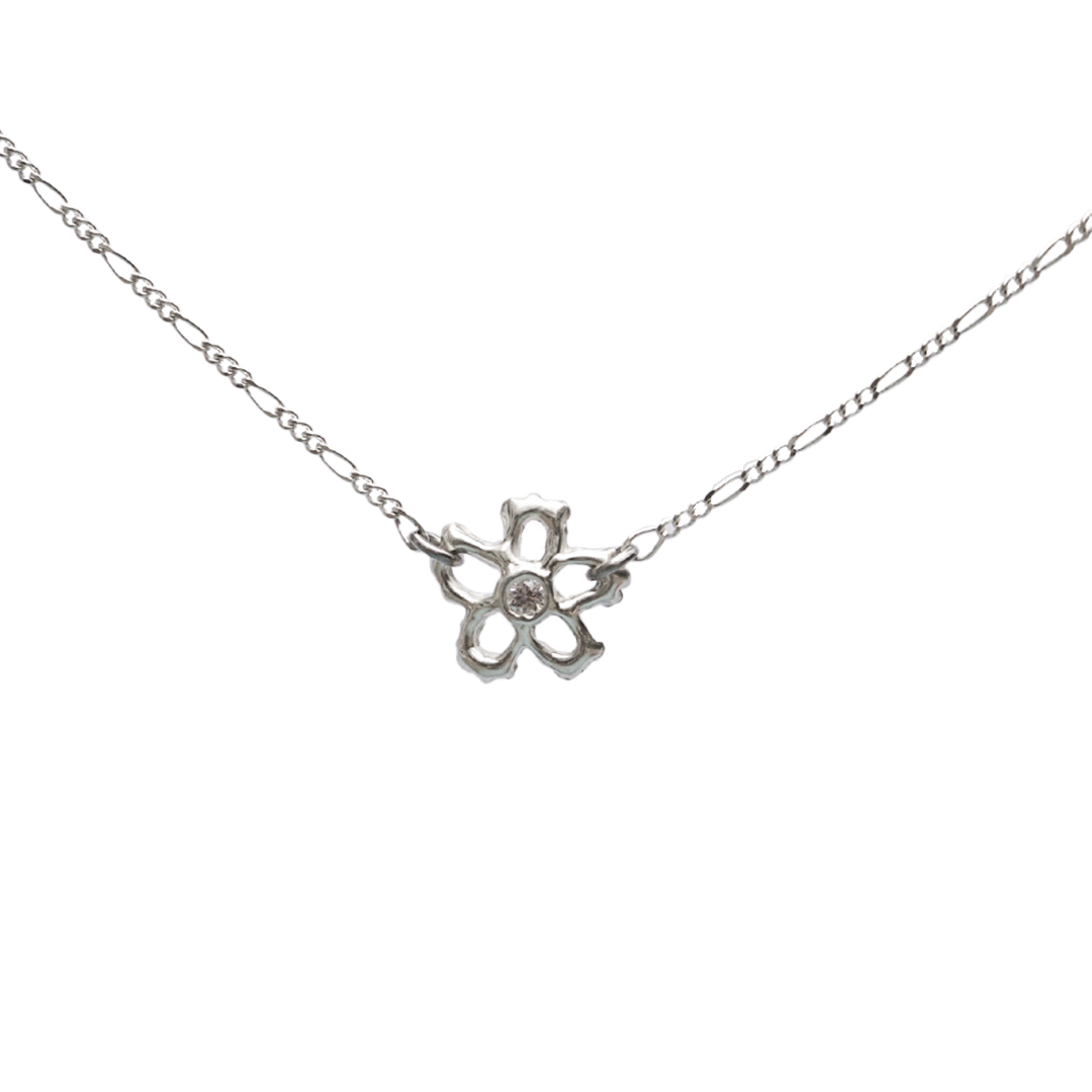 Sterling silver daisy pendant necklace with clear gemstone