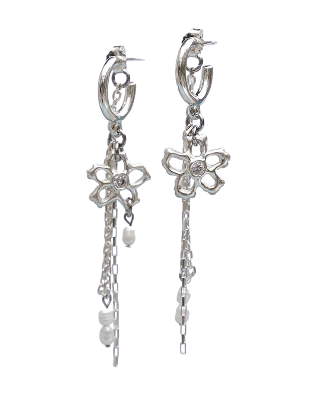 Lazy Daisies sterling silver flower earrings with clear cubic zirconia