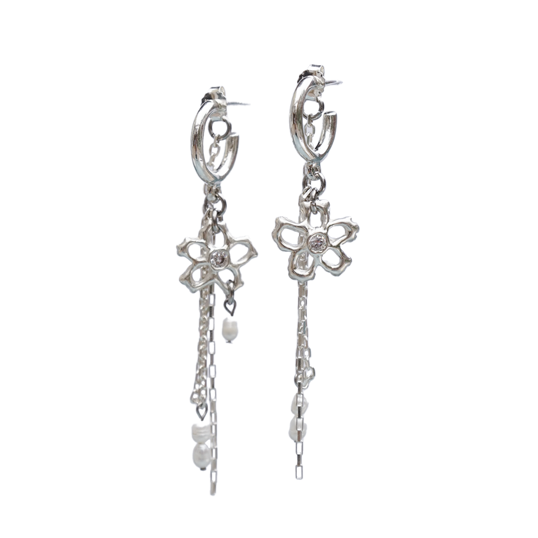 Front view of Lazy Daisies sterling silver drop earrings