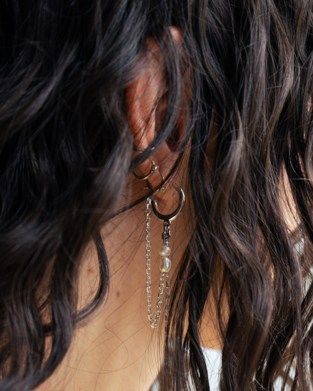 Sterling silver chain and freshwater pearl drop earrings
