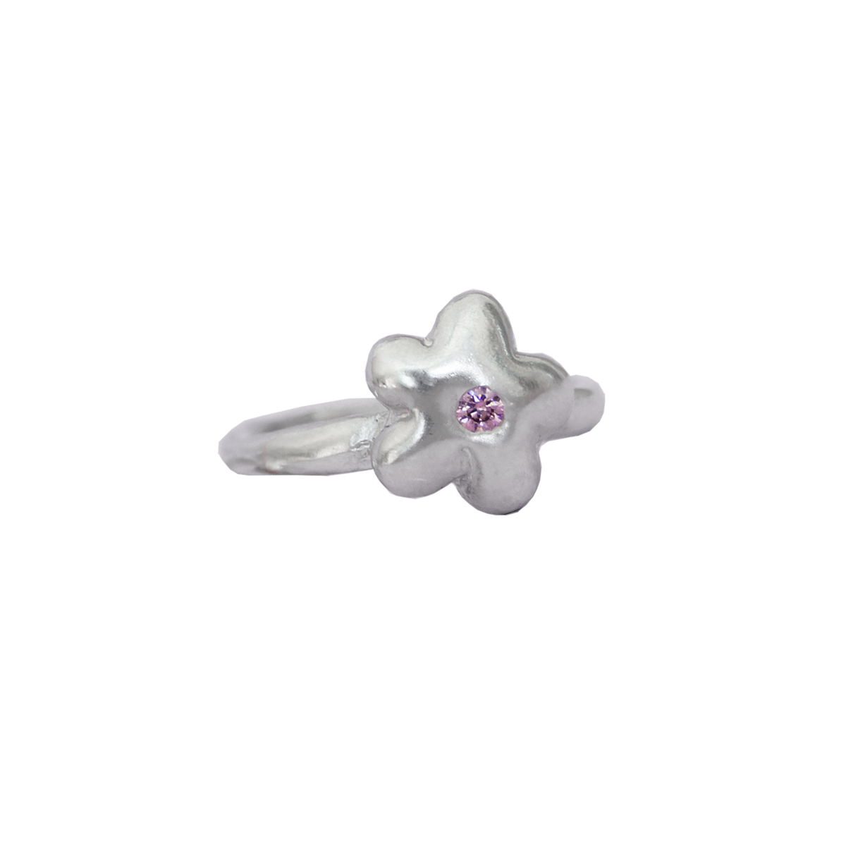 Daisy Ring in sterling silver with pink cubic zirconia