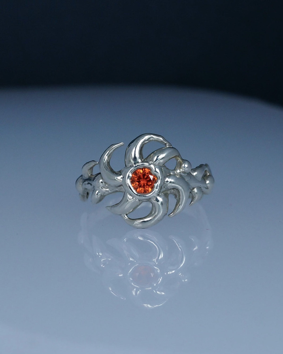 Sunnie gemstone flower ring worn on the hand