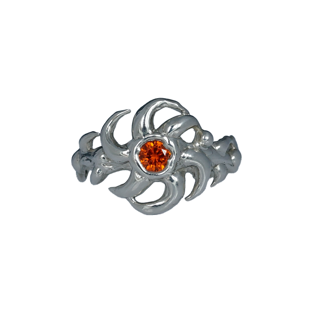 Sunnie sterling silver flower ring with orange cubic zirconia