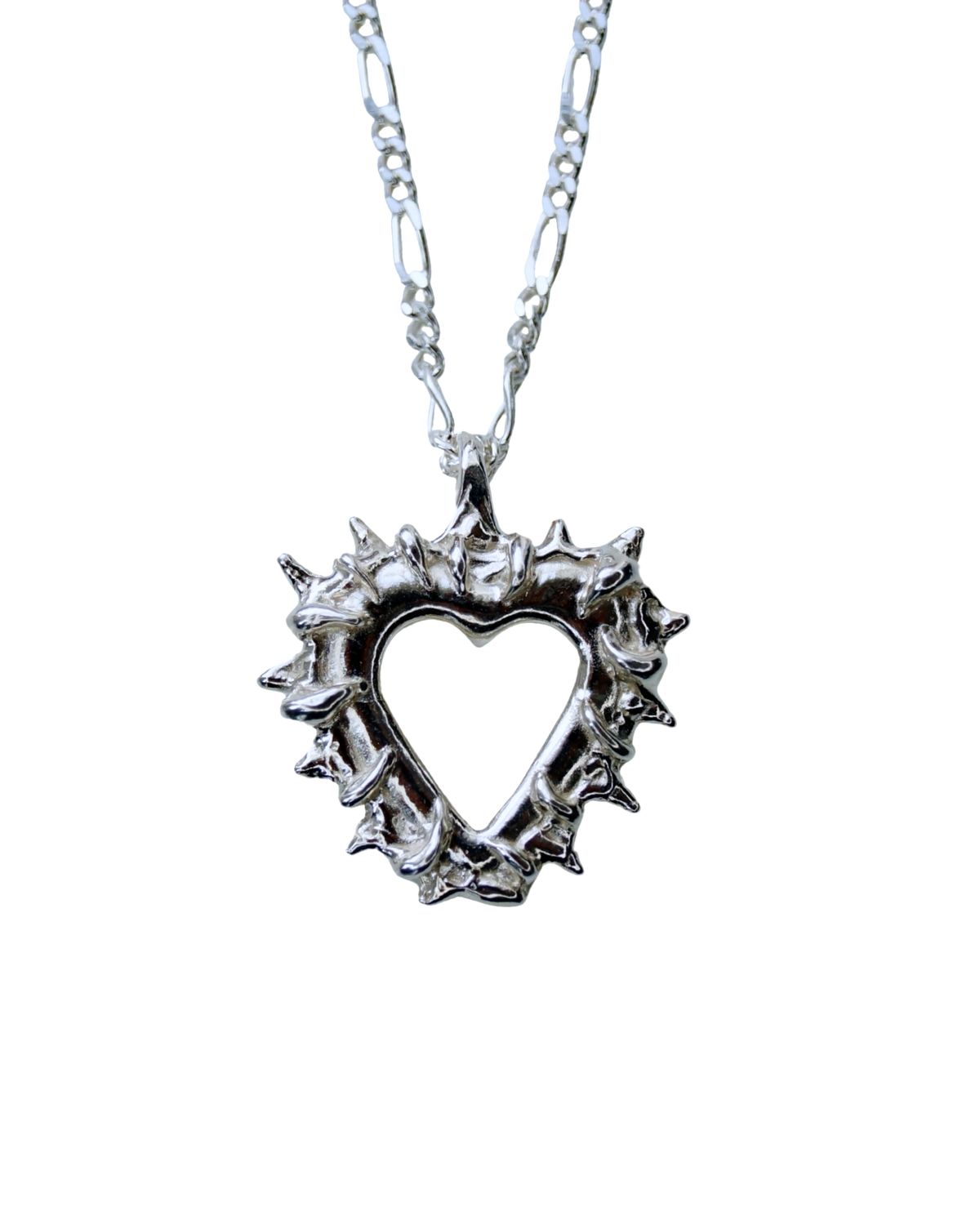 Feelin Thorny sculptural heart pendant on a Figaro chain