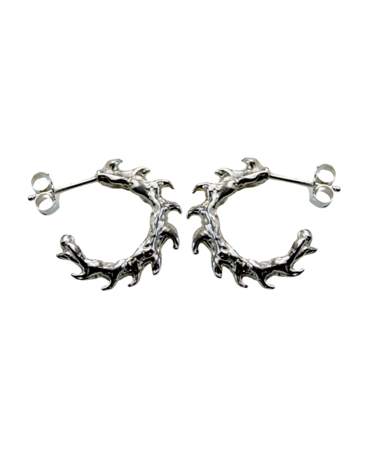 Back view of Thorny Hoops with sterling silver posts and butterfly backs