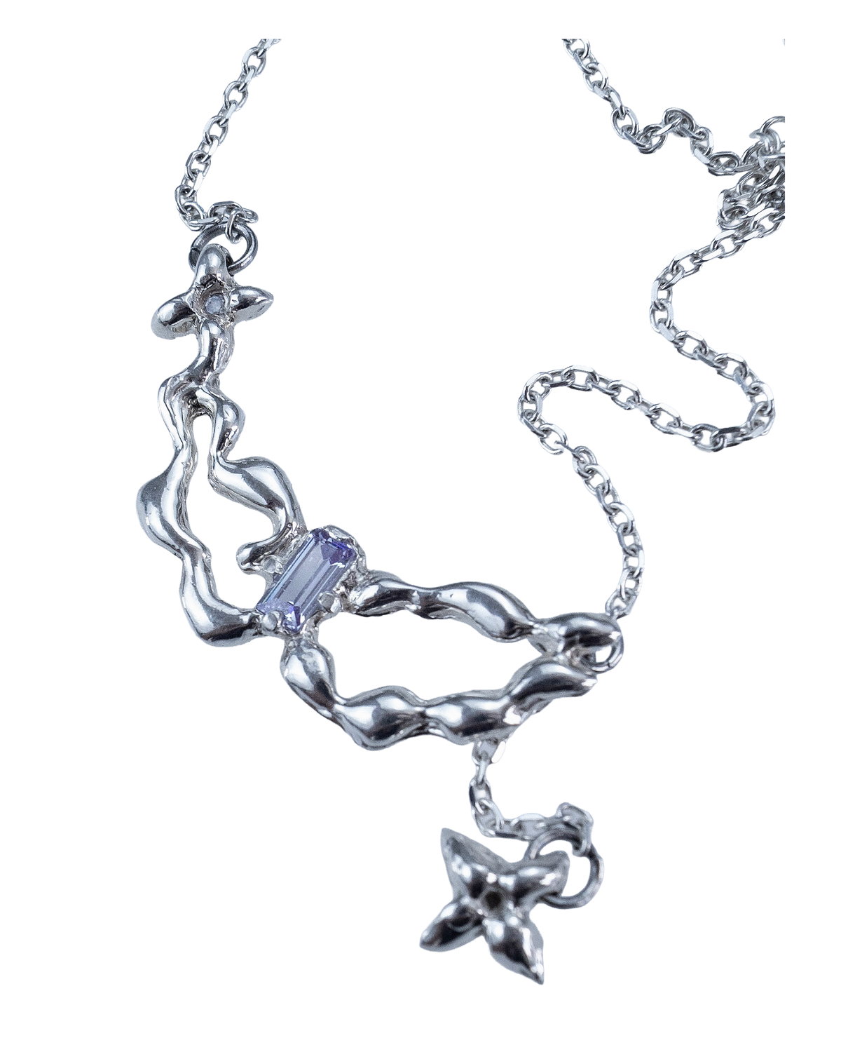 Faerie Chain sterling silver pendant with lilac cubic zirconia and floral charm