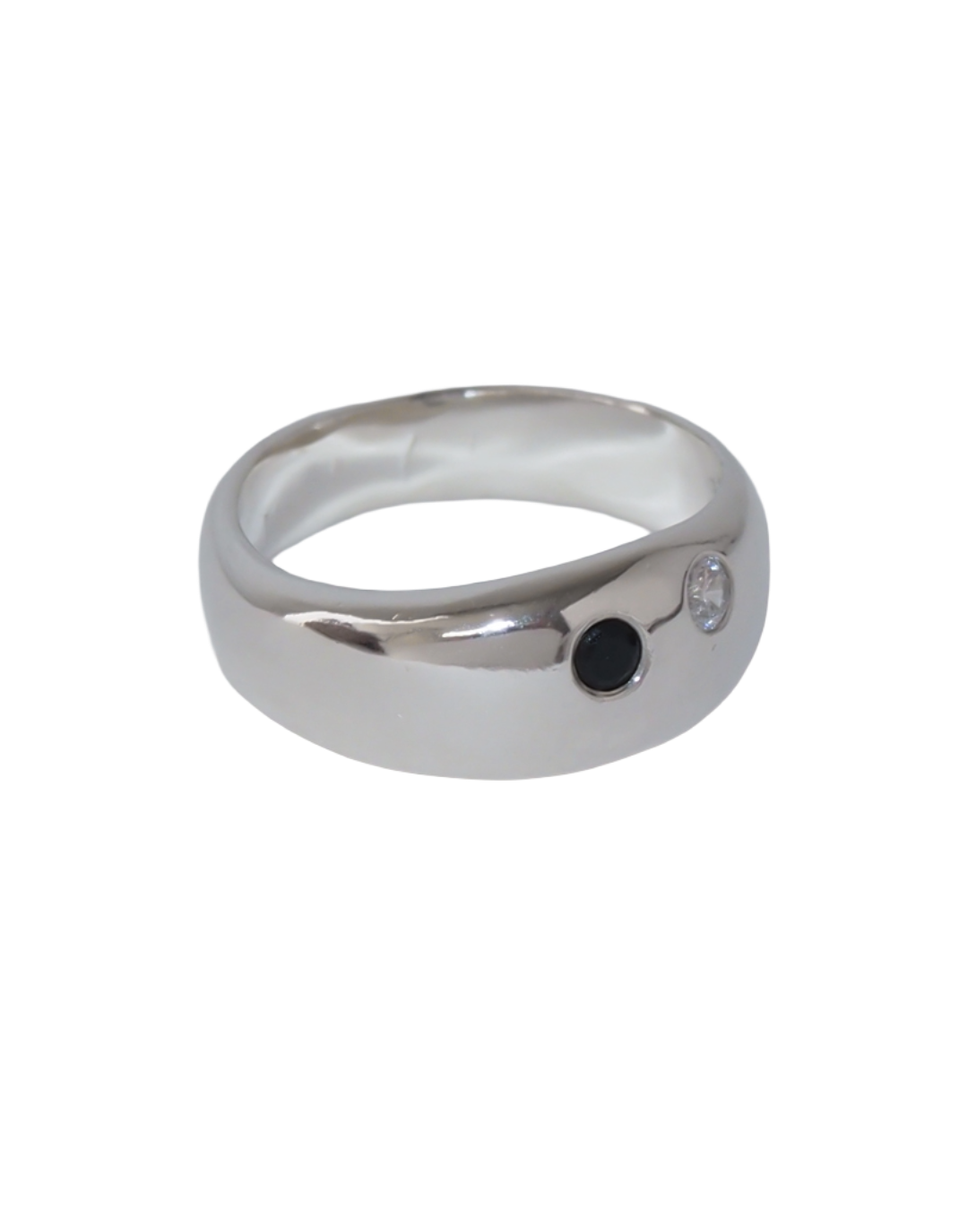 Ace Ring in 925 sterling silver with black spinel and clear CZ