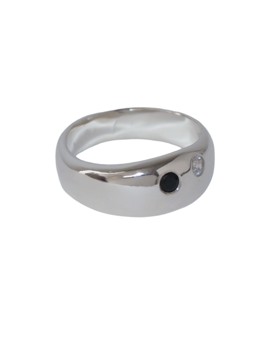 Ace Ring in 925 sterling silver with black spinel and clear CZ