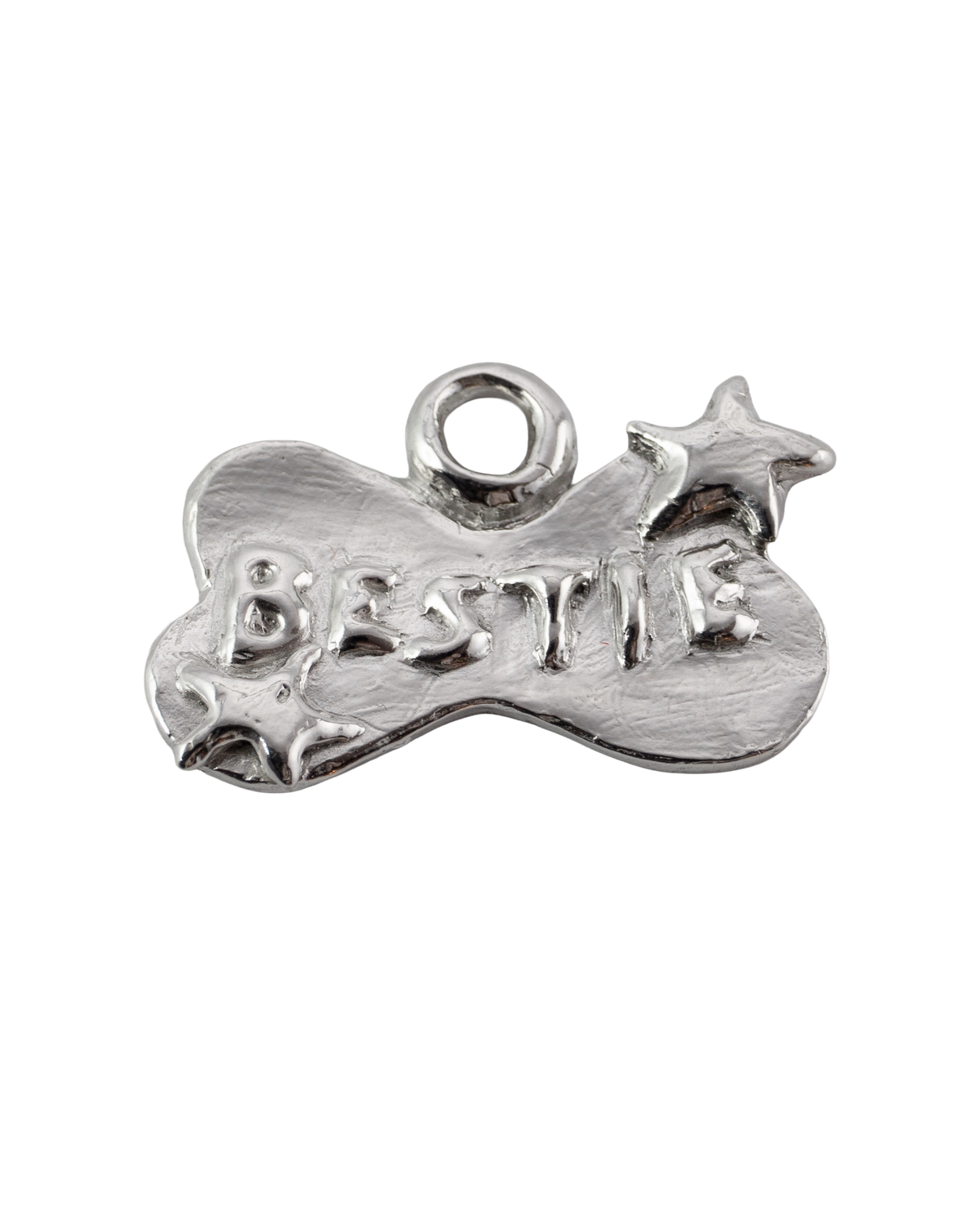 BFF bone-shaped sterling silver pet charm with Bestie lettering