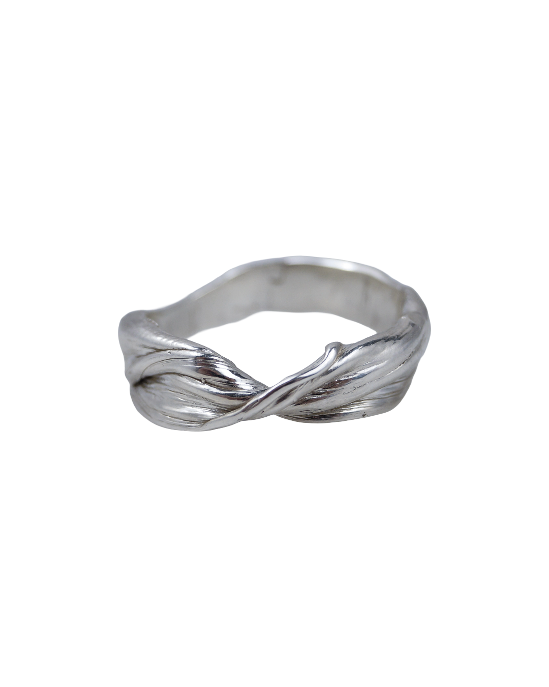 Front view of the Fold 006 organic sterling silver ring