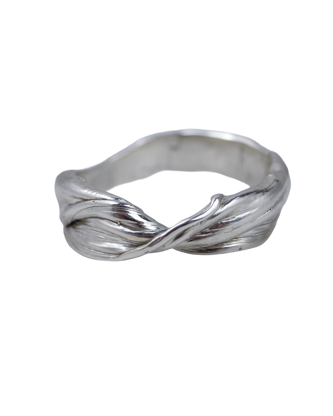Fold 006 sculptural sterling silver ring with flowing crossed folds