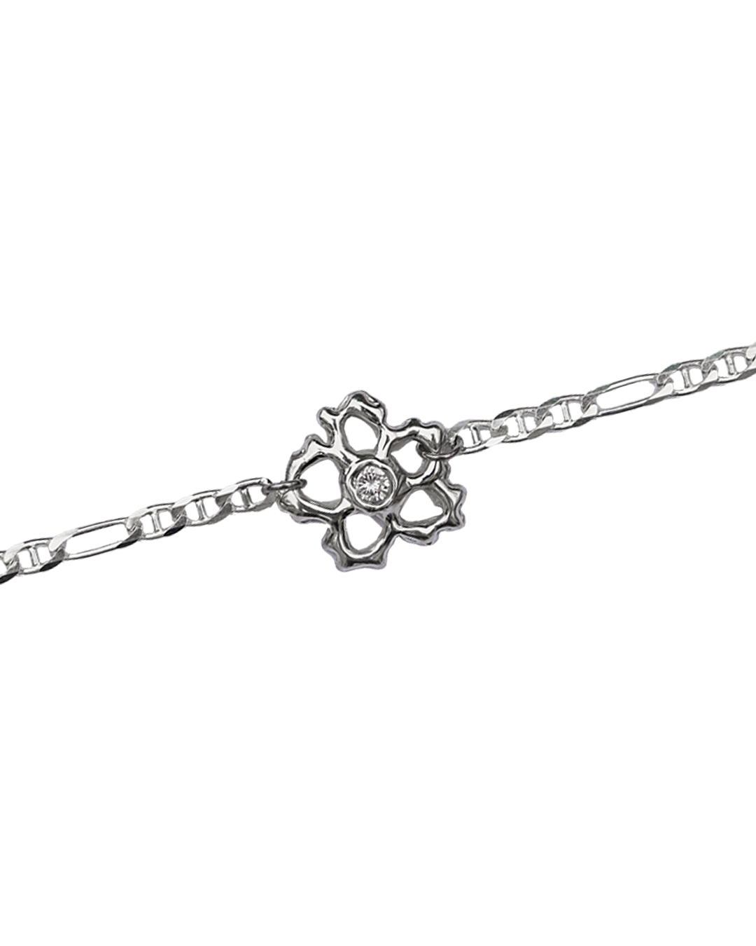 Sculptural silver daisy pendant on a Figarucci chain
