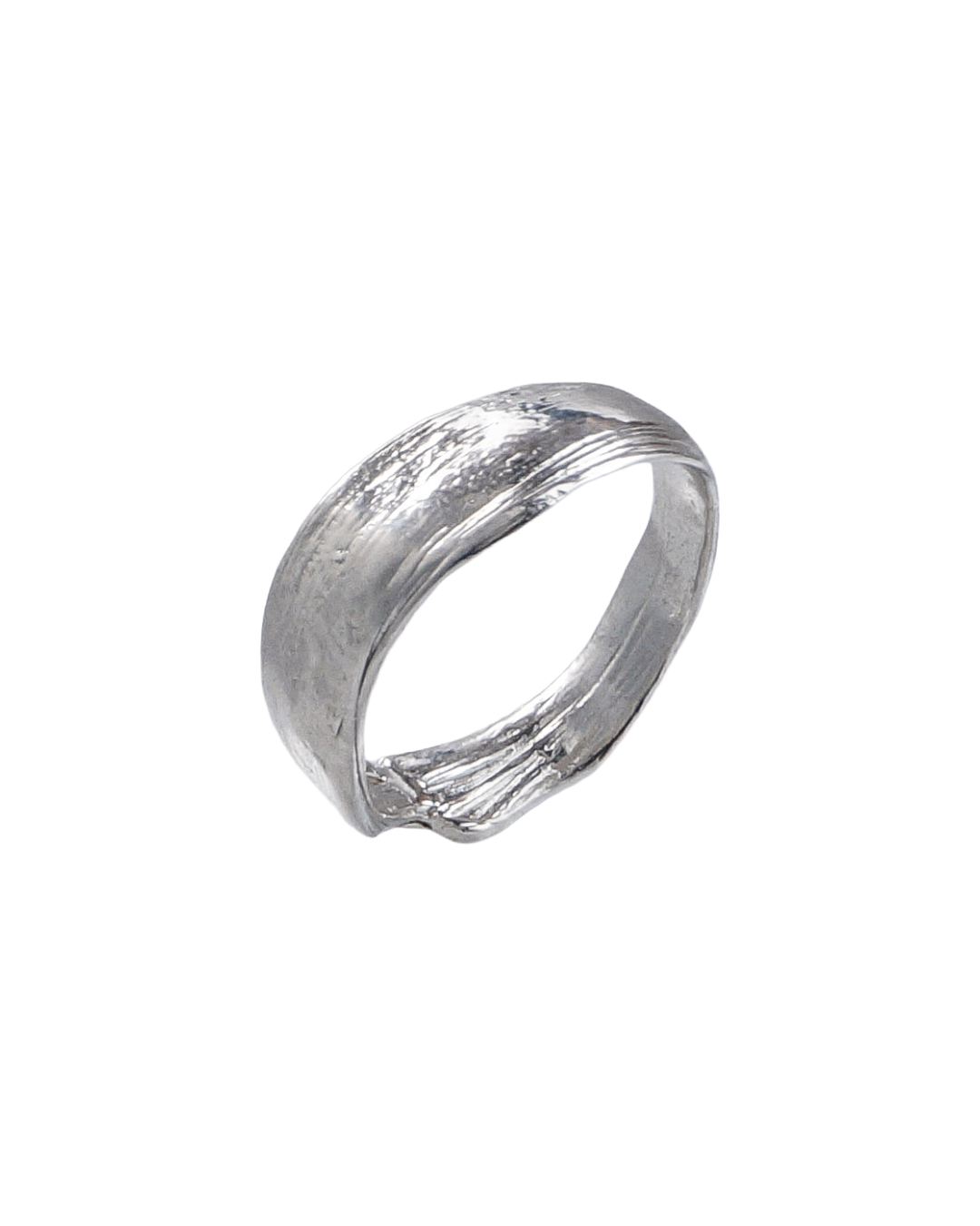 Fold 004 wide sculptural sterling silver ring with a folded loop