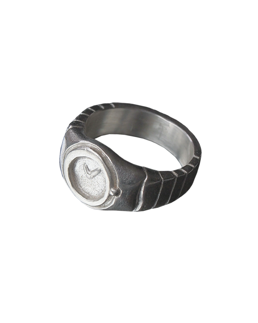 Close-up of the 11:11 sterling silver watch-inspired ring