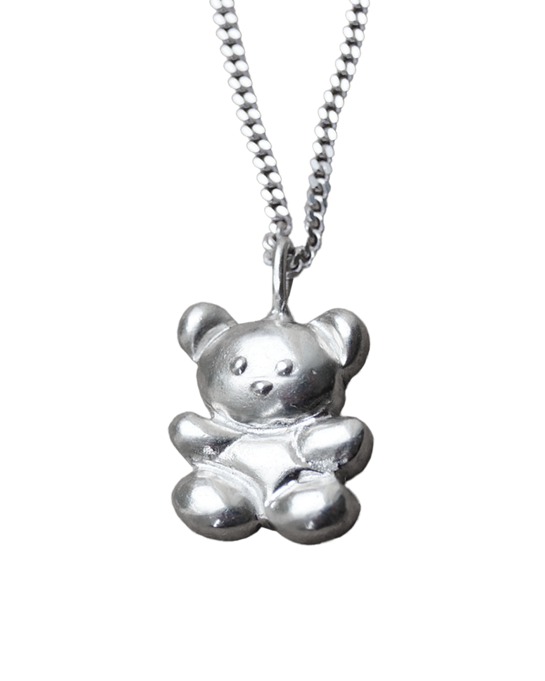 Teddy sculptural sterling silver bear necklace
