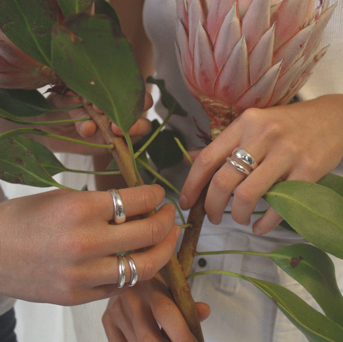 Double Blob statement ring styled on the hand