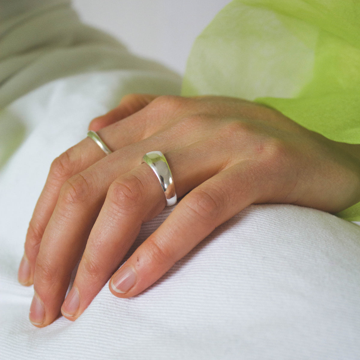 Thick sterling silver Blob Ring worn on the hand