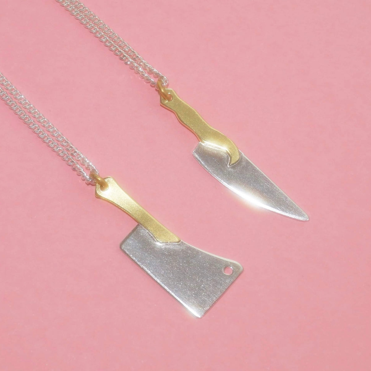 Butcher Blade mixed-metal necklace worn at the neckline