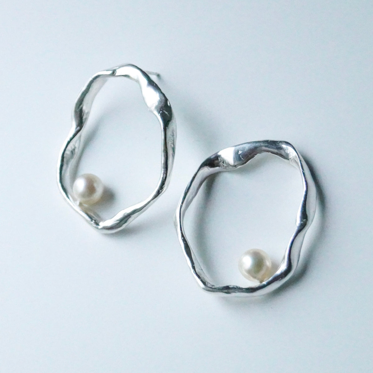 Mother organic sterling silver pearl hoop earrings